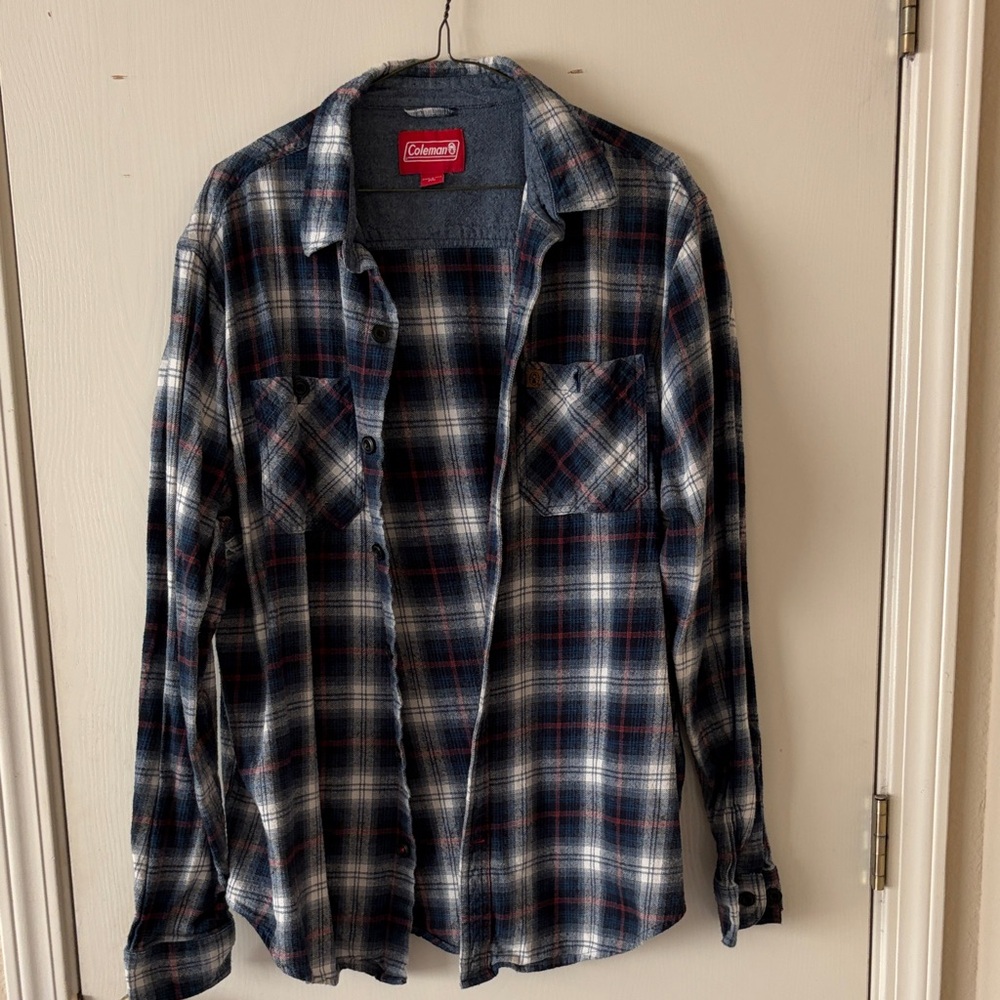 Coleman Men's Navy and White Plaid Button Down Shirt